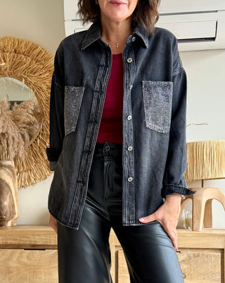 Chaqueta denim con bolsillos joya
