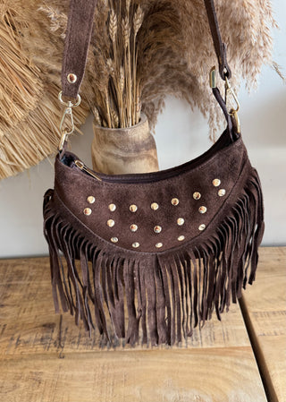 Bolso Flecos Suede con Tachuelas