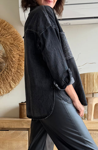 Chaqueta denim con bolsillos joya