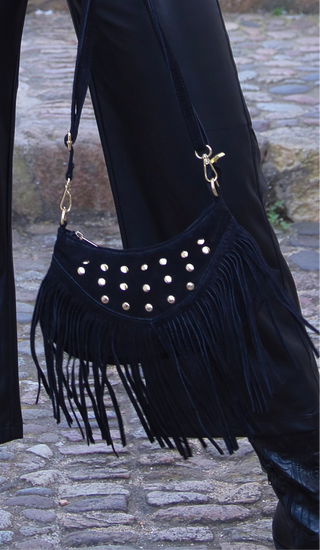 Bolso Flecos Suede con Tachuelas