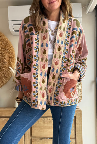 Kimono Velvet Bordado Rosa