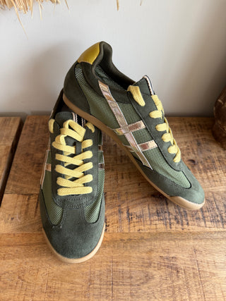 Sneakers retro verde/mostaza