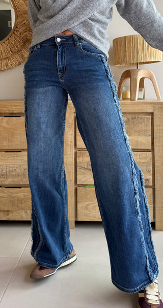 Jeans Wide Leg Frayed Low Rise