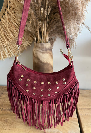 Bolso Flecos Suede con Tachuelas