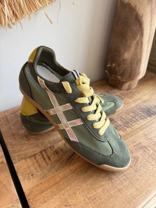 Sneakers retro verde/mostaza