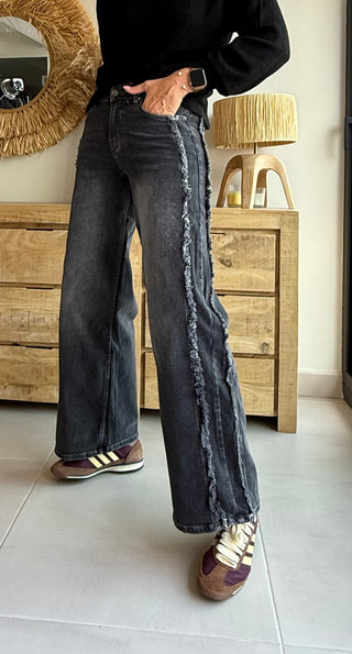 Jeans Wide Leg Frayed Low Rise