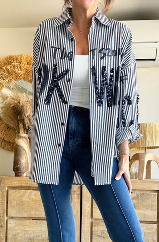 Sobrecamisa Oversize Rayas con Detalles de Lentejuelas