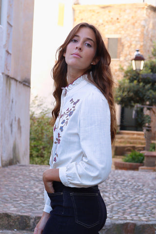 Blusa Bordada Algodón Natural