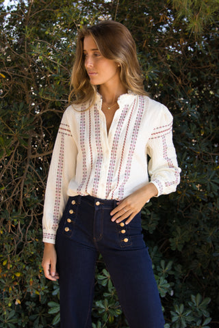 Blusa Boho Bordada Algodón
