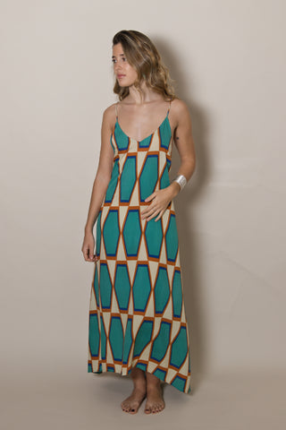 Vestido Bali Geometric Turquesa