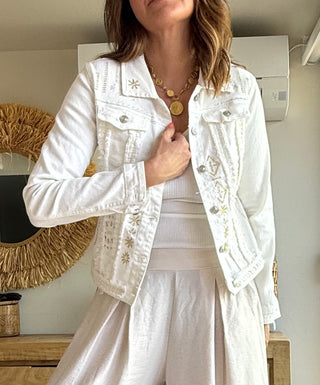 Chaqueta Denim Blanca Bordada Gold