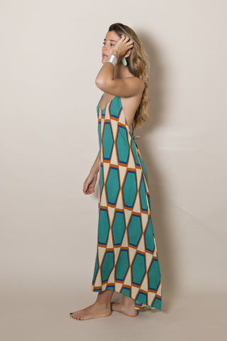 Vestido Bali Geometric Turquesa