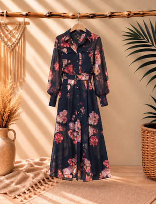 Vestido Camisero Flores Nocturne