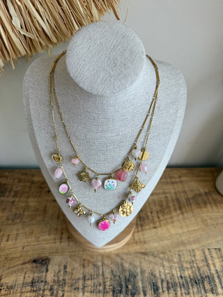 Collar Acero Multi Charms Rosa