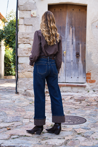 Camisa Brown Ruffle Stripes