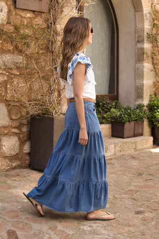 Falda Denim Volantes Boho
