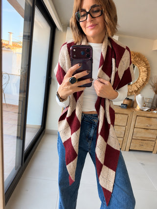 Fular triangular Burdeos y beige