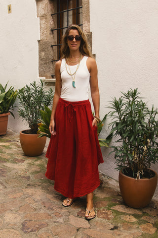 Pantalón Falda Lino Capri