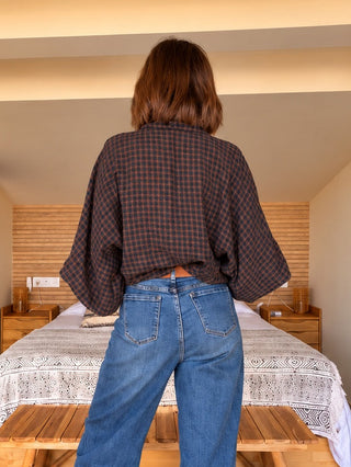 Camisa oversize de cuadros manga globo