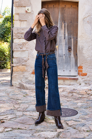 Camisa Brown Ruffle Stripes