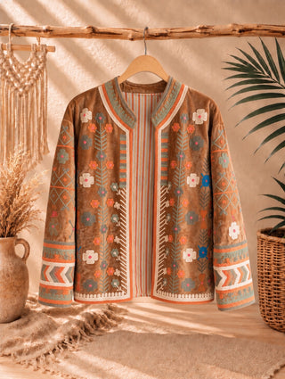 Chaqueta Bordada Boho de Algodón