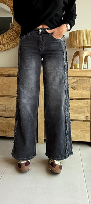 Jeans Wide Leg Frayed Low Rise