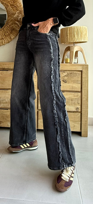 Jeans Wide Leg Frayed Low Rise