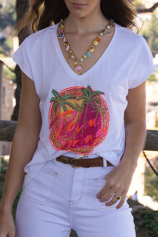 Camiseta Palm Sunset Bordada