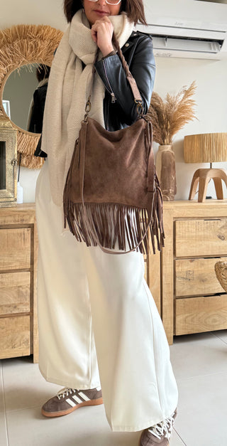 Bolso flecos ante taupe