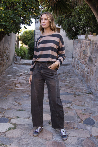 Jeans Barrel Cruzado Chocolate