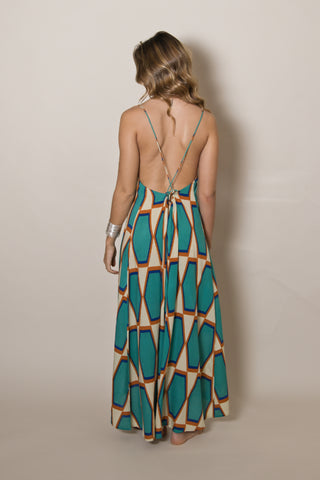 Vestido Bali Geometric Turquesa