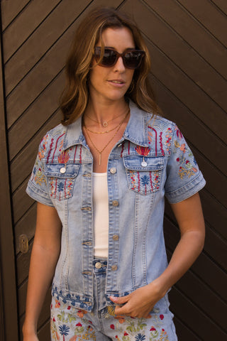 Chaqueta Denim Bordada Palmera