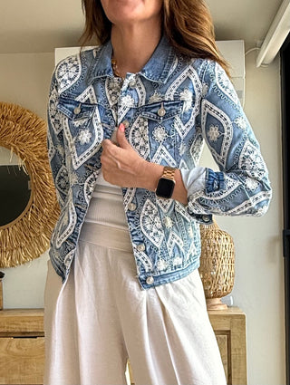 Chaqueta Denim Boho Bordado Étnico