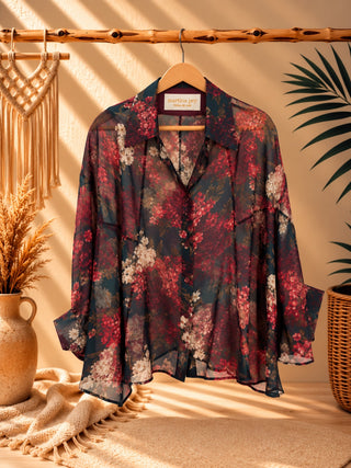 Blusa de Gasa Floral Oversize