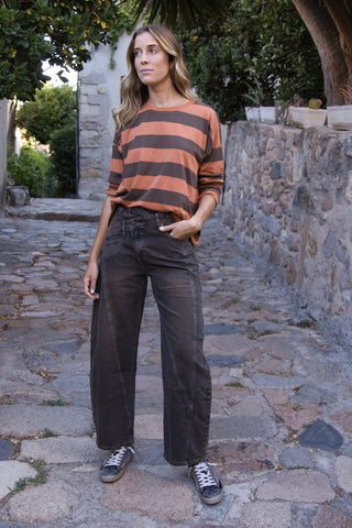 Jeans Barrel Cruzado Chocolate