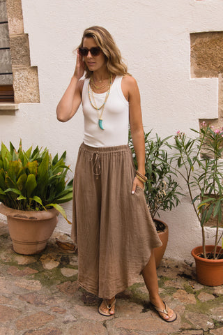 Pantalón Falda Lino Capri