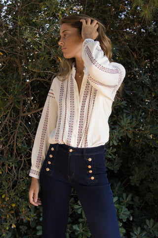 Blusa Boho Bordada Algodón