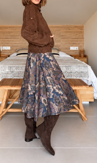 Falda midi estampado paisley con cinturón