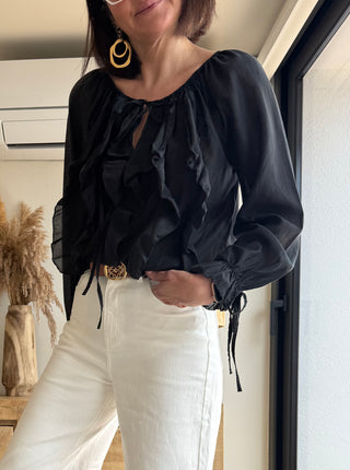 Blusa volantes negra