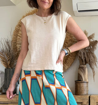 Camiseta cap sleeve crudo
