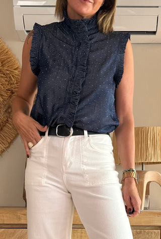 Blusa Tejana Plumeti Cuello Mao