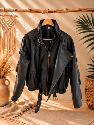 Chaqueta biker oversize negra efecto piel - foto 1