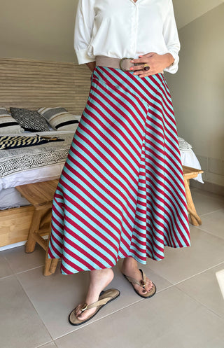 Falda Midi Asimétrica Rayas Mediterráneo