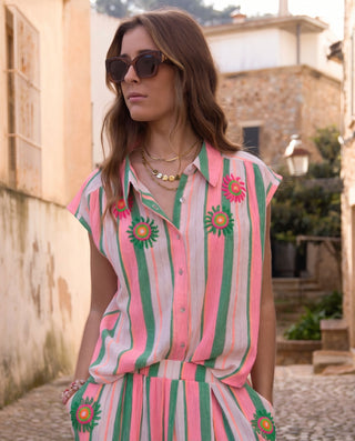 Blusa Rayas Bordado Artesanal
