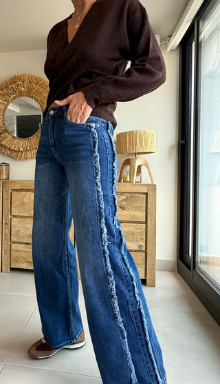 Jeans Wide Leg Frayed Low Rise
