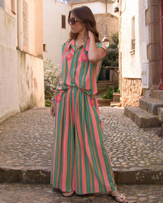 Pantalón Rayas Bordado Artesanal
