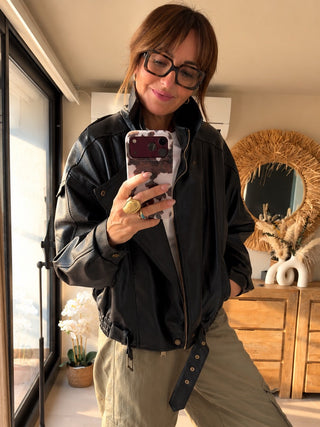 Chaqueta biker oversize negra efecto piel - foto 3