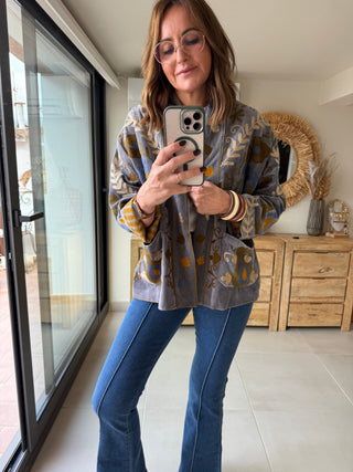 Kimono Velvet Bordado Gris