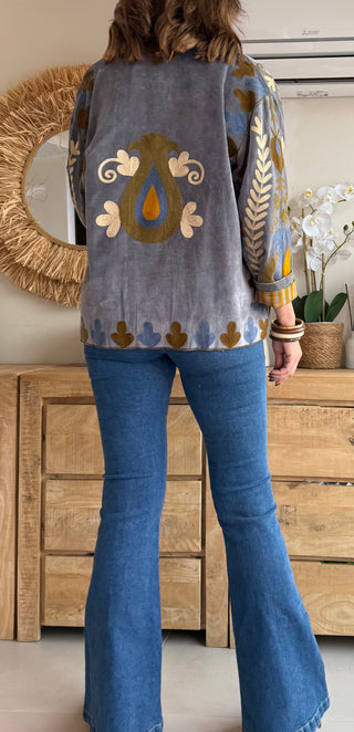 Kimono Velvet Bordado Gris