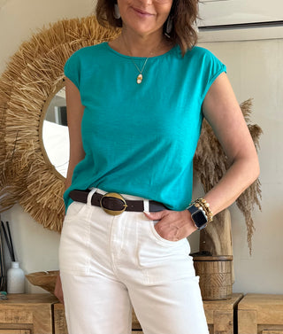 Camiseta Bamboo cap sleeve Turquesa